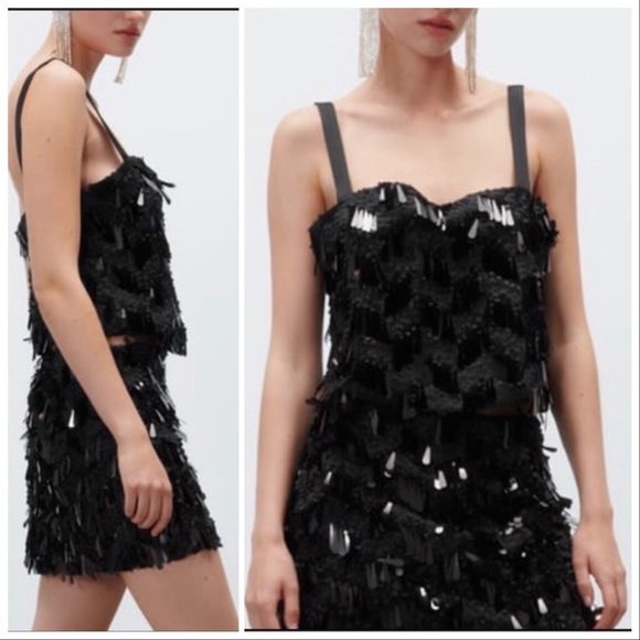 NWT ZARA BLACK SEQUIN CAMISOLE - Picture 4 of 12